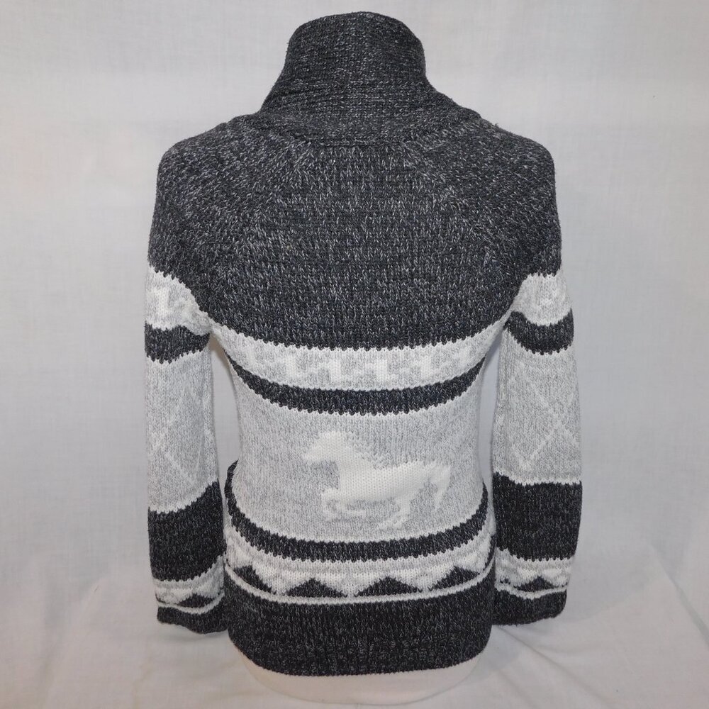 Bluenotes Gray White Wild Horse Stallion Button Front Cardigan Sweater Womens S - Picture 2 of 8
